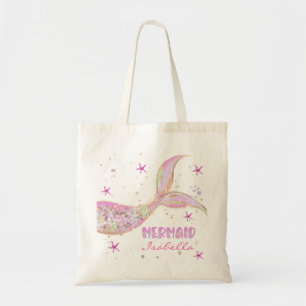 Mermaid Tail Pink and Gold Glitter Personalised Tote Bag
