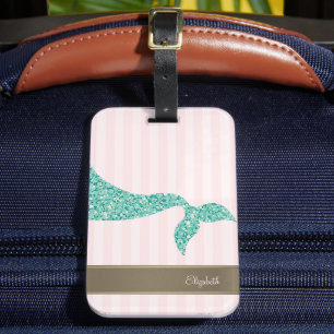 Mermaid Tail Pink Stripes Luggage Tag