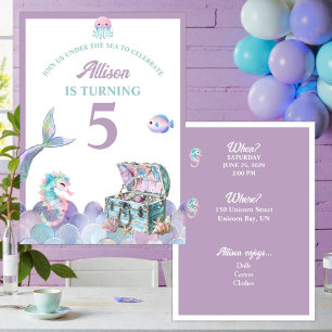 Mermaid Tail Purple Girly Birthday Invitation
