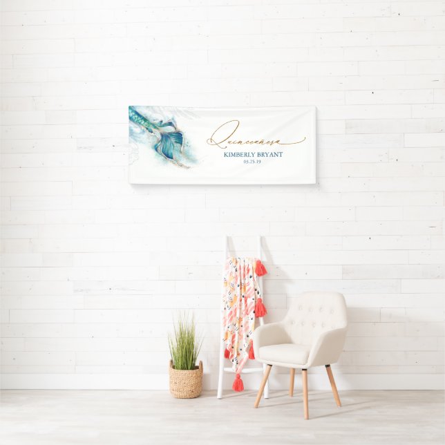 Mermaid Tail Quinceanera 15th Birthday Banner (Insitu)