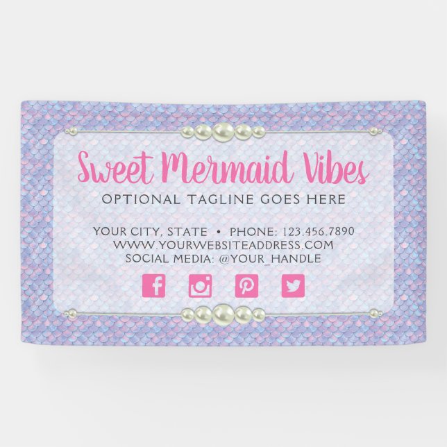 Mermaid Tail Scale & Pearl Pastel Sparkle Boutique Banner (Horizontal)