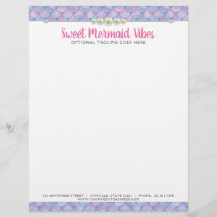 Mermaid Tail Scale & Pearl Pastel Sparkle Boutique Custom Letterhead
