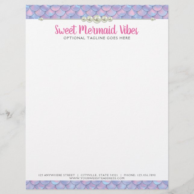 Mermaid Tail Scale & Pearl Pastel Sparkle Boutique Custom Letterhead (Front)