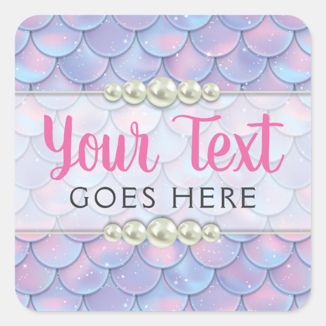 Mermaid Tail Scale & Pearl Pastel Sparkle Boutique Square Sticker (Front)