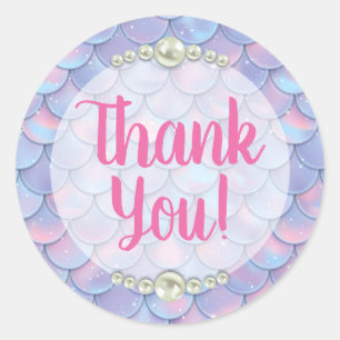 Mermaid Tail Scale & Pearl Pastel Thank You Classic Round Sticker