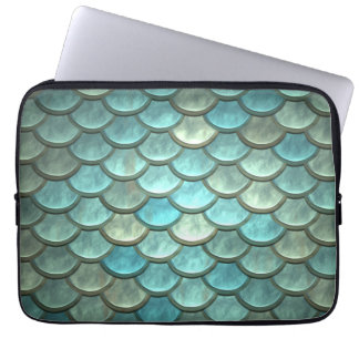 Mermaid Tail Scales Soft Blue Green Turquoise Laptop Sleeve
