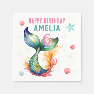Mermaid Tail Seashells Bubbles Starfish Birthday Napkin