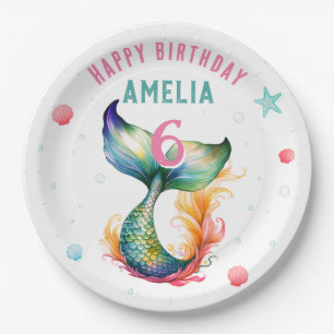Mermaid Tail Seashells Bubbles Starfish Birthday  Paper Plate