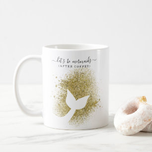 Mermaid Tail Silhouette in Gold Glitter Coffee Mug