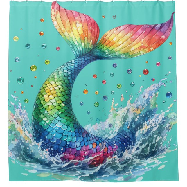 "Mermaid Tail Splash" Shower Curtain (Front)