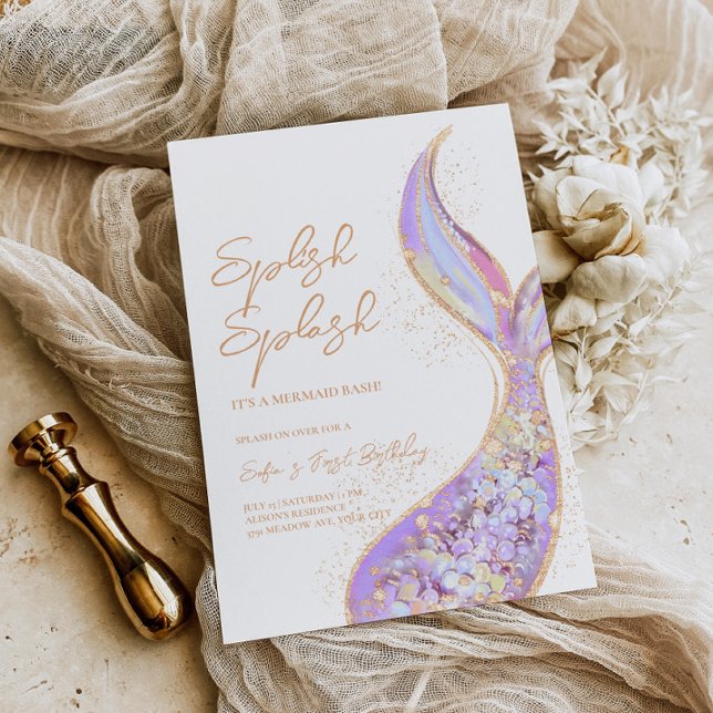 Mermaid Tail Splish Splash Birthday Invitation (Creator Uploaded)