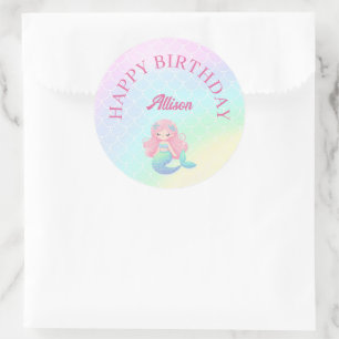 Mermaid Tail Teal Pink Girly Birthday Classic Round Sticker