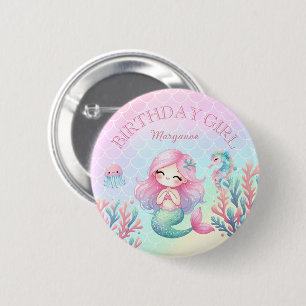 Mermaid Tail Teal Pink Girly Birthday Party 6 Cm Round Badge