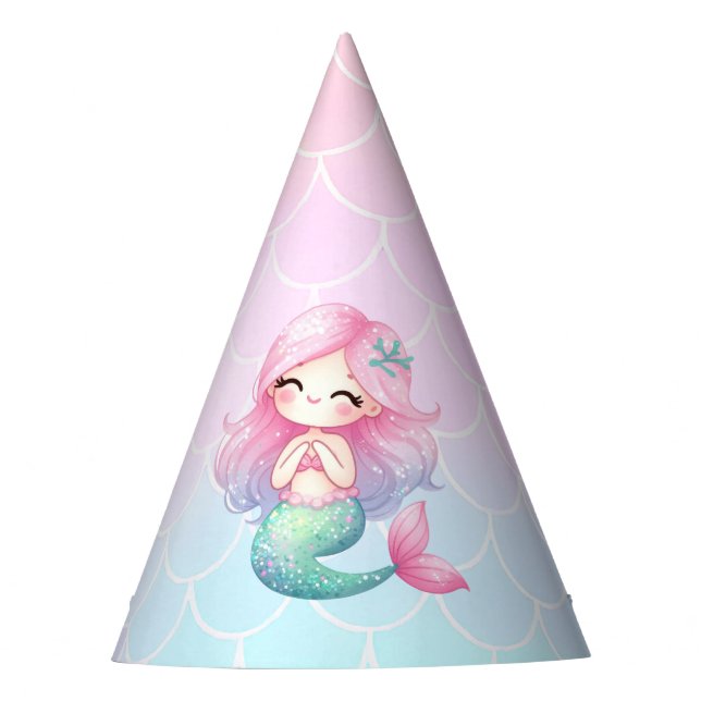 Mermaid Tail Teal Pink Girly Birthday Party Hat (Front)