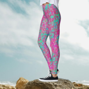 Mermaid Tail Turquoise Pink Fish Scales Pattern Leggings