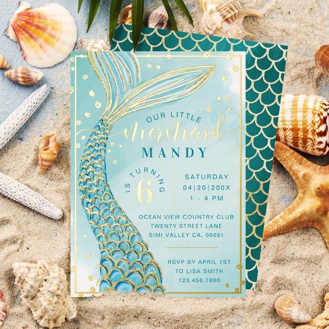 Mermaid Tail Under the Sea Aqua & Gold Birthday (Creator Uploaded)
