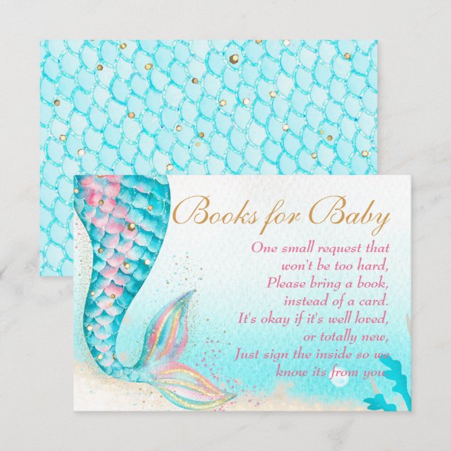 Mermaid Tail Under the Sea Baby Girl Book Request Thank You Card (Front/Back)