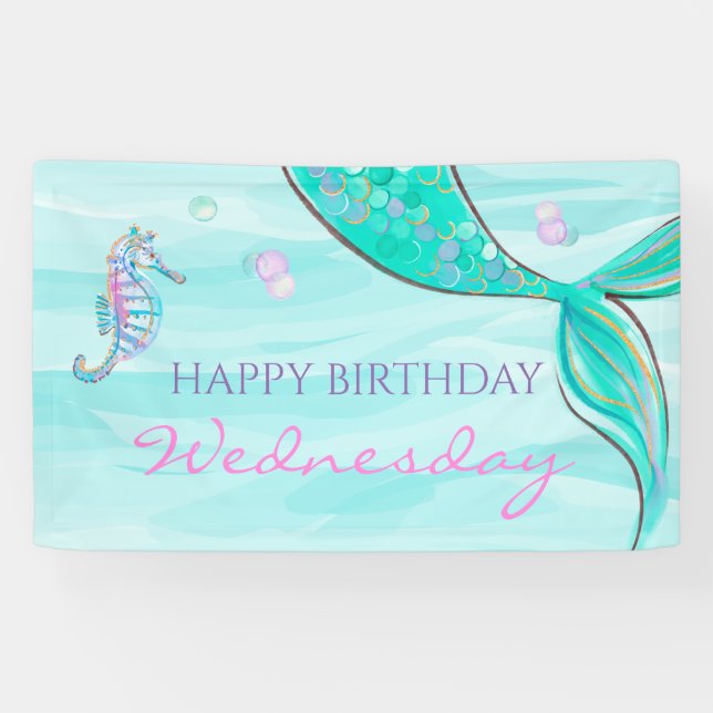 Mermaid Tail Under the Sea Birthday Banner (Horizontal)