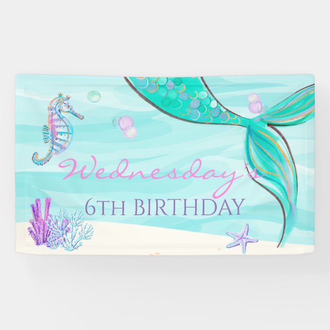 Mermaid Tail Under the Sea Birthday Banner (Horizontal)