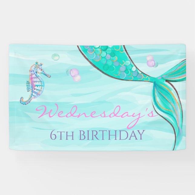 Mermaid Tail Under the Sea Birthday Banner (Horizontal)