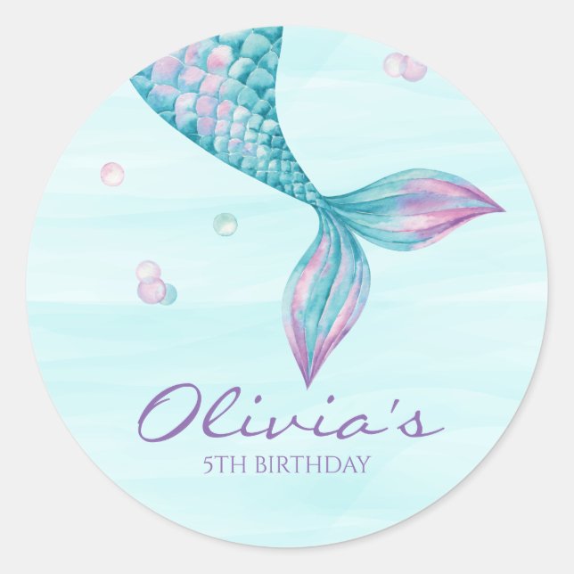 Mermaid Tail Under the Sea Birthday Classic Round  Classic Round Sticker (Front)
