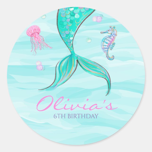Mermaid Tail Under the Sea Birthday Classic Round Sticker (Front)