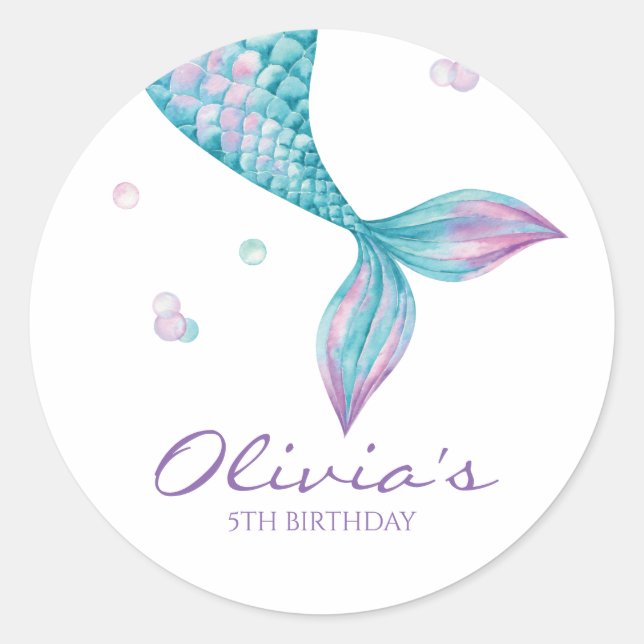 Mermaid Tail Under the Sea Birthday Classic Round Sticker (Front)