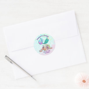 Mermaid Tail Under the Sea Birthday favour  Classic Round Sticker