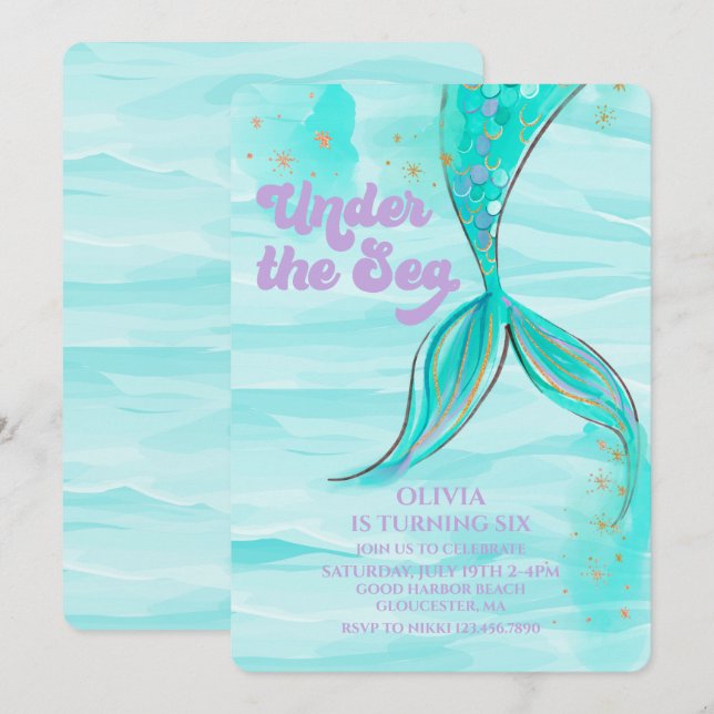 Mermaid Tail Under the Sea Birthday Invitation (Front/Back)