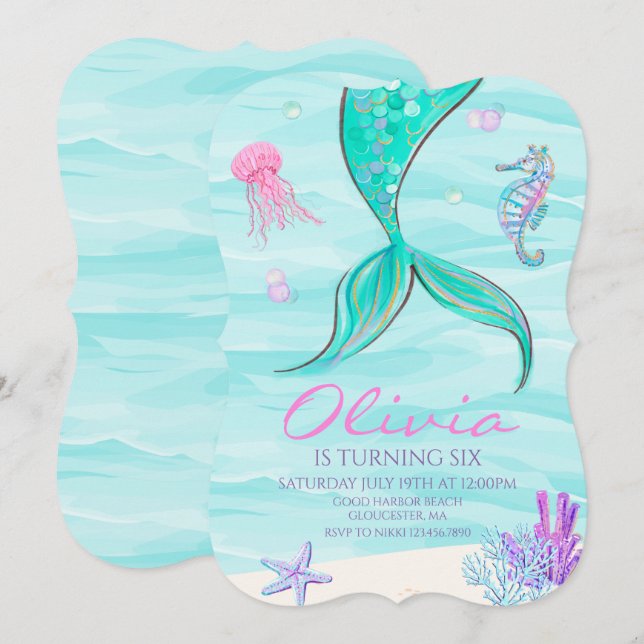 Mermaid Tail Under the Sea Birthday Invitation (Front/Back)