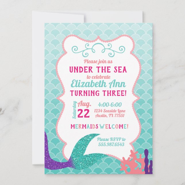 Mermaid Tail Under The Sea Birthday Invitation (Front)