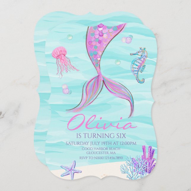 Mermaid Tail Under the Sea Birthday Invitation (Front/Back)