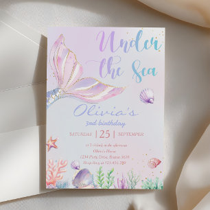 Mermaid Tail Under the Sea Birthday Invitation