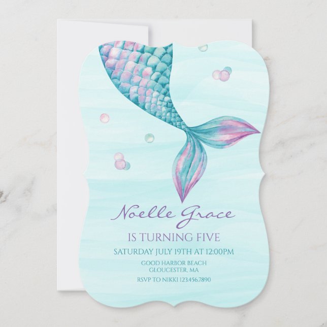 Mermaid Tail Under the Sea Birthday Invitation (Front)