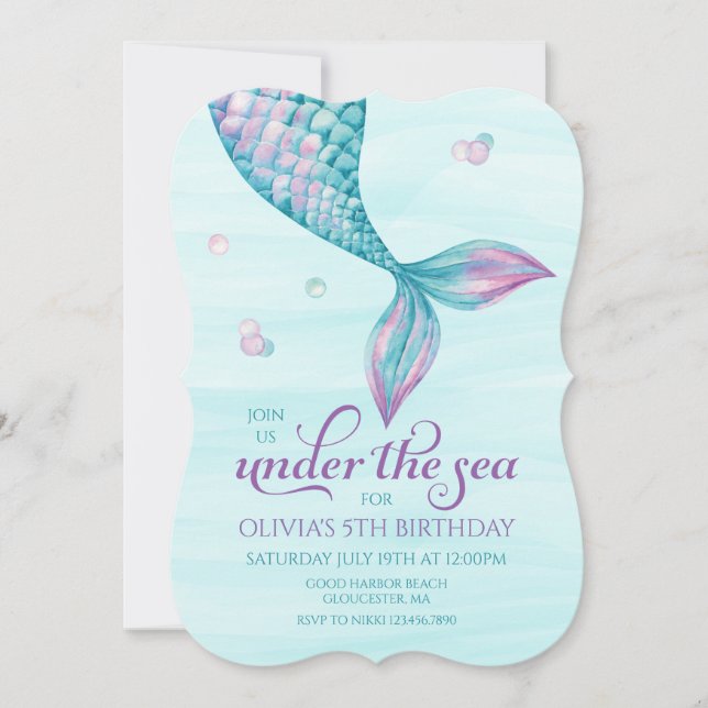 Mermaid Tail Under the Sea Birthday Invitation (Front)