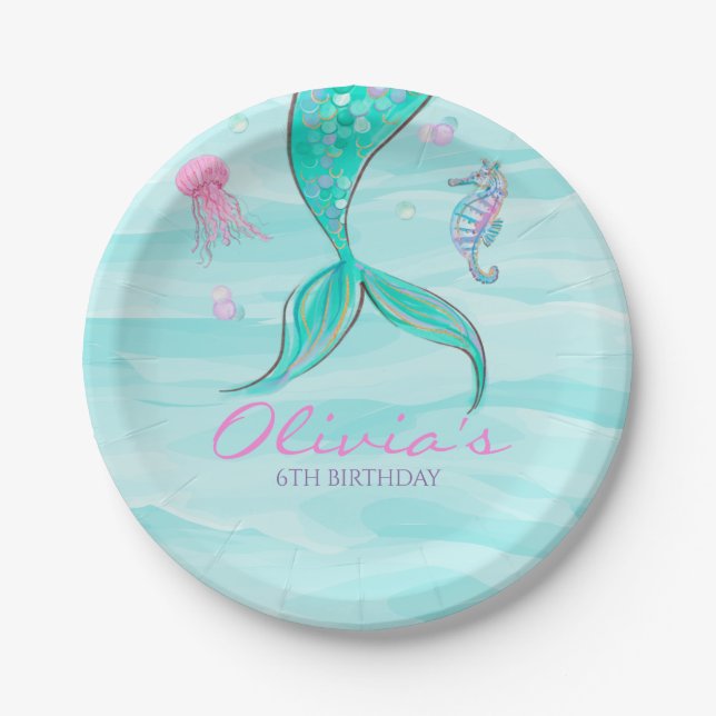 Mermaid Tail Under the Sea Birthday Invitation Paper Plate (Front)