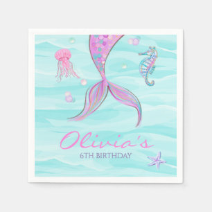 Mermaid Tail Under the Sea Birthday Napkin