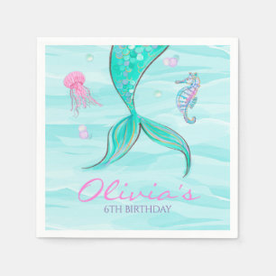 Mermaid Tail Under the Sea Birthday Napkin