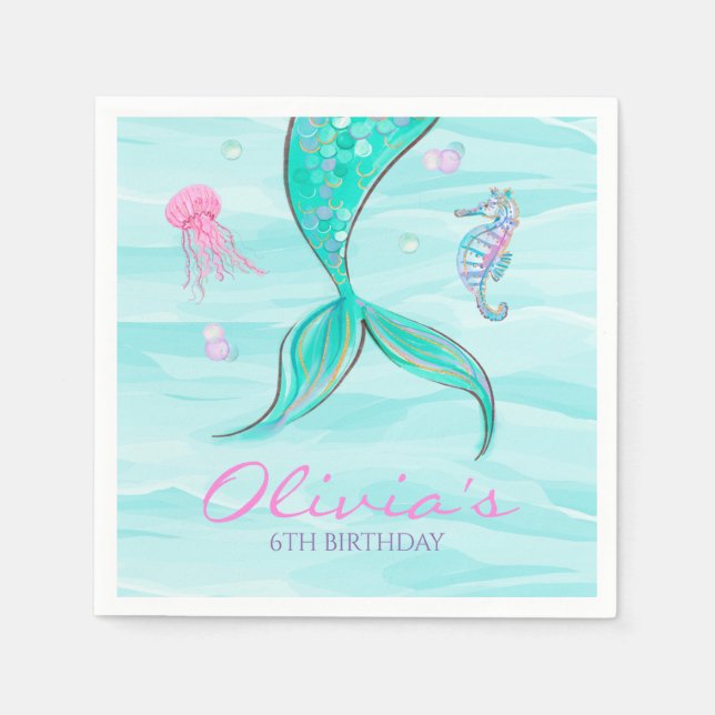 Mermaid Tail Under the Sea Birthday Napkin (Front)