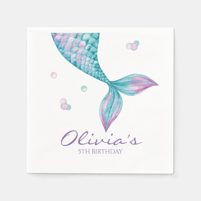 Mermaid Tail Under the Sea Birthday Napkins (Front)
