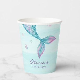 Mermaid Tail Under the Sea Birthday Paper Cups
