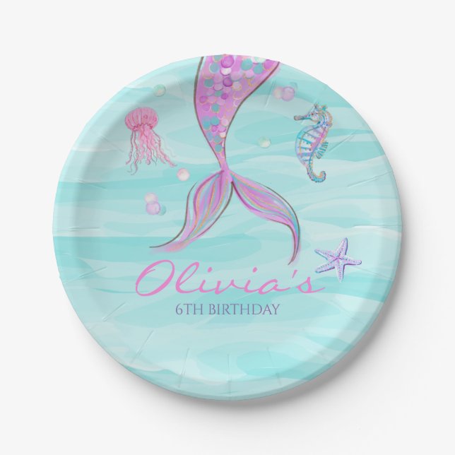Mermaid Tail Under the Sea Birthday Paper Plate (Front)