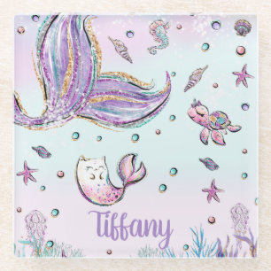 Mermaid Tail Under the Sea Ocean Creature Mercat Glass Coaster