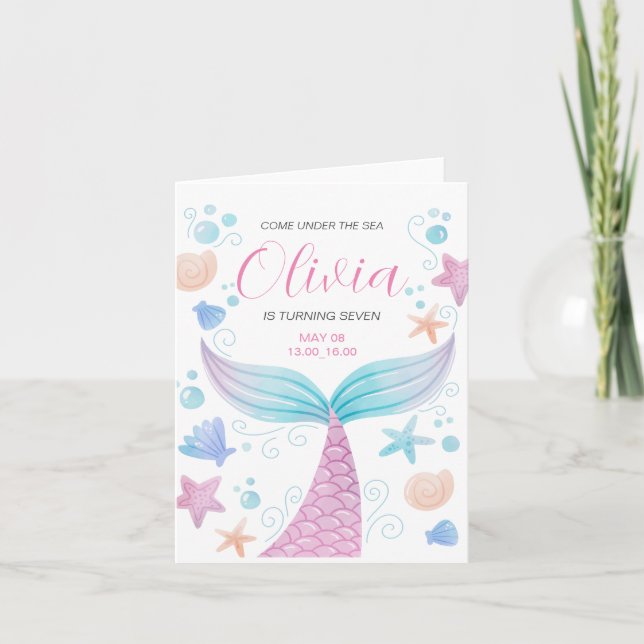 Mermaid Tail Under the Sea Pink Birthday  Invitation (Front)