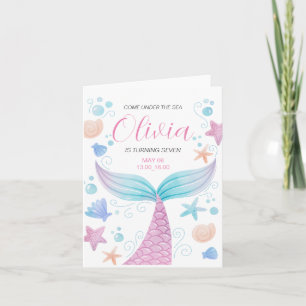 Mermaid Tail Under the Sea Pink Birthday Invitation