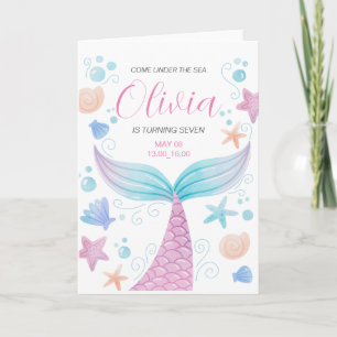 Mermaid Tail Under the Sea Pink Birthday  Invitation