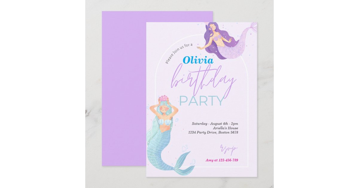 Mermaid Tail Under The Sea Pink Gold Birthday Invitation | Zazzle