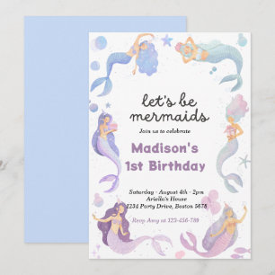 Mermaid Tail Under The Sea Pink Gold Birthday Invitation