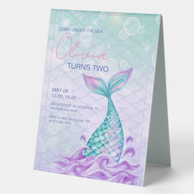 Mermaid Tail Under the Sea Purple Birthday  (Front)