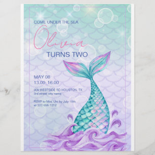 Mermaid Tail Under the Sea Purple Birthday  Flyer